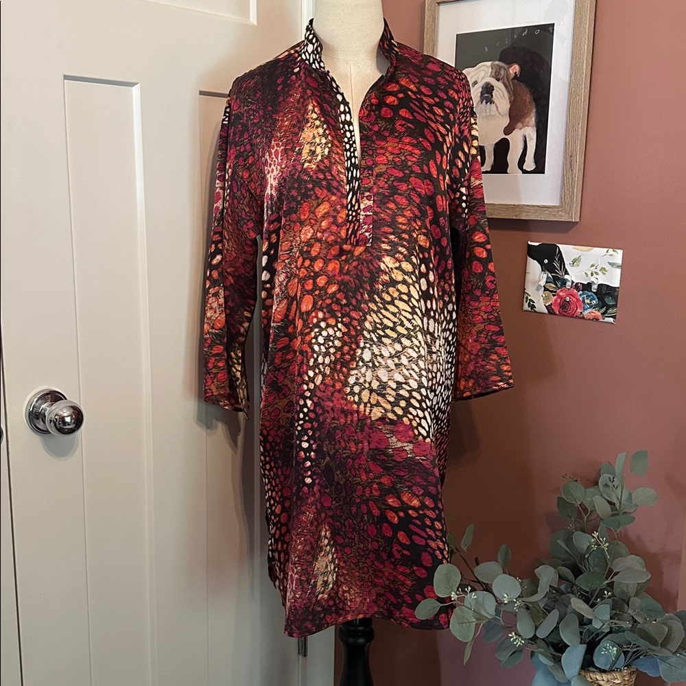 Natori Autumnal Multicolor Animal Print Med mandarin collar knee length caftan - Picture 12 of 12